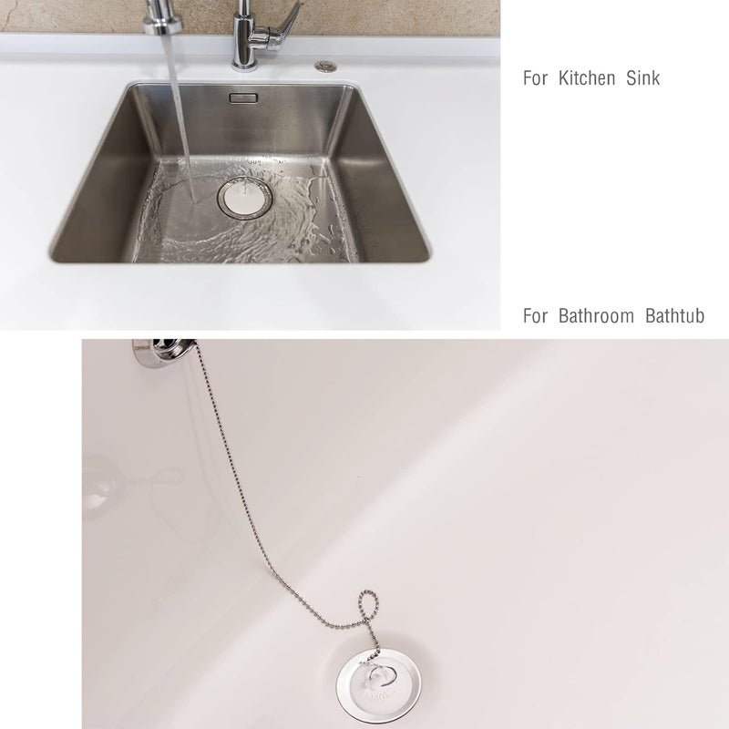 Opzour 2 Packs Tub Stopper, Rubber Bathtub Stoppers Drain Plug with 15" Stainless Steel Beaded Chain, Premium Bathroom Plug Fit for 1" to 1-3/8" Kitchen Sink, Bathroom Bath tub, Drain Stopper, White - Image 5